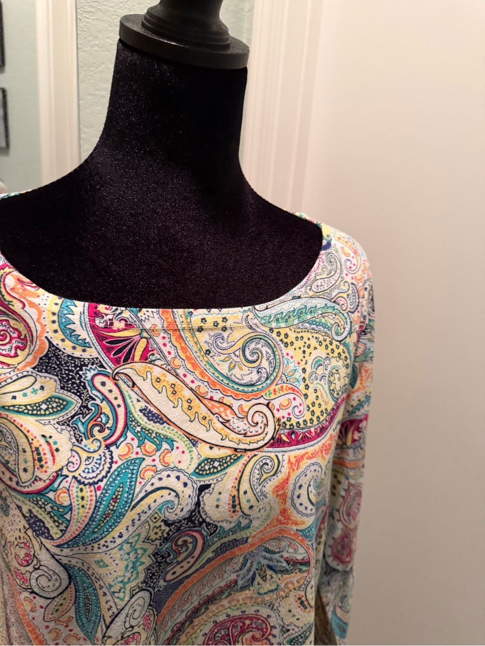Talbots Cream Paisley Knit Top with Multicolor Accents - Picture 2 of 5